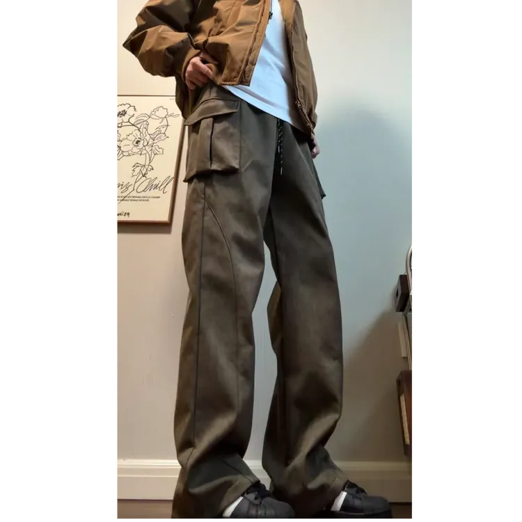 暗纹vintage裤子男秋冬新款加绒直筒口袋扎染迷彩cleanfit休闲裤