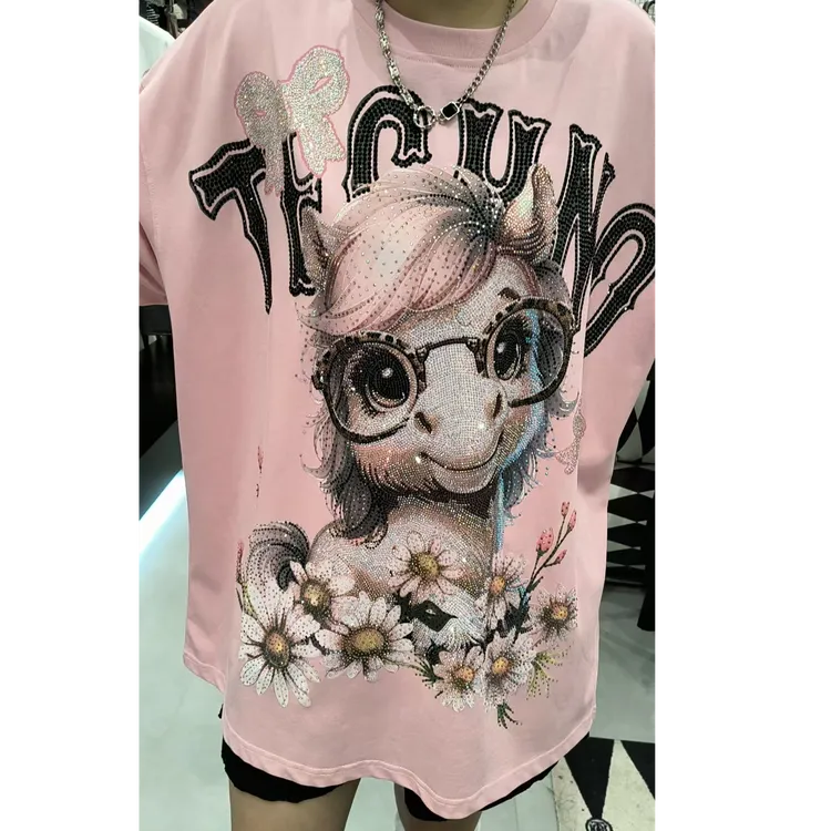 TCH轻奢烫钻工艺秋款时尚卡通圆领T恤T75C10E9065私服tch