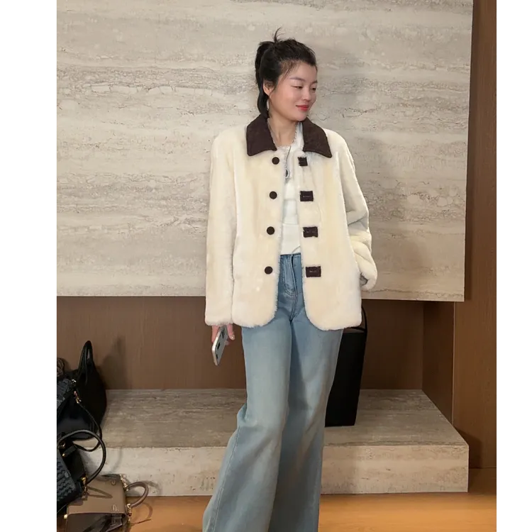 TANTAN 时尚休闲百搭短款秋冬羊毛一体外套4321