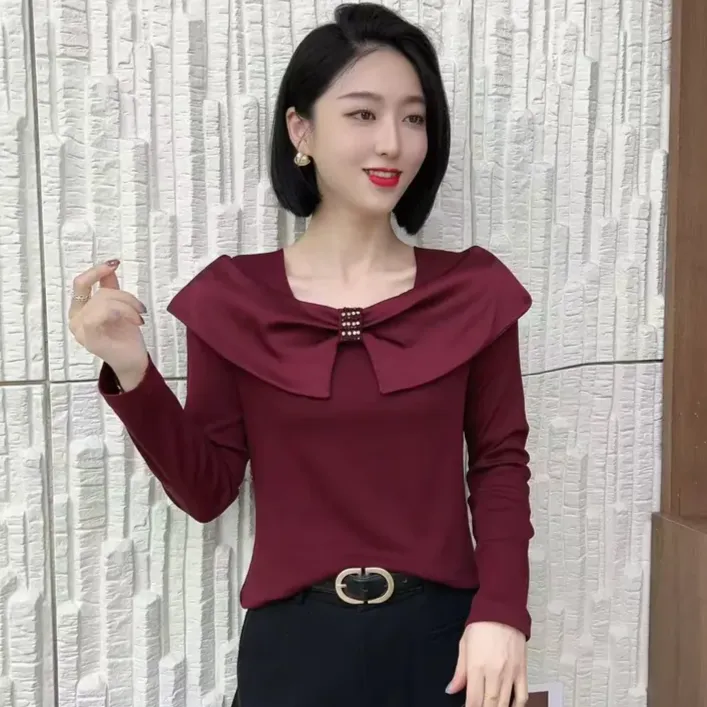 8987秋季女神设计感网红法式蝴蝶结气质百搭休闲时尚长袖T恤