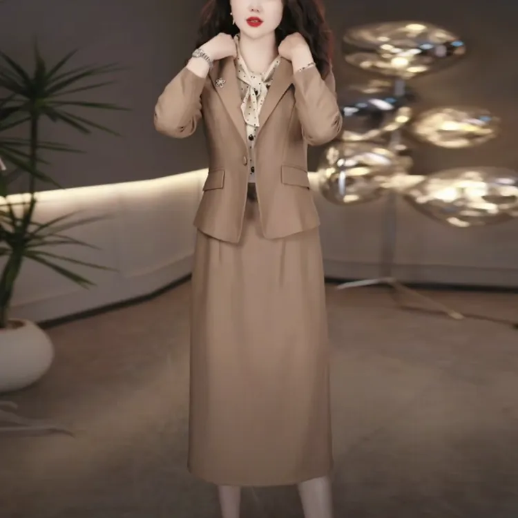 梭织精纺气质轻奢女装2025秋季新款时尚波点洋气显瘦连衣裙套装