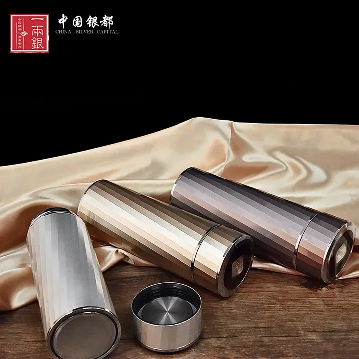 一两银瑞雅纯银保温杯足银999泡茶杯便携户外水壶可食用银杯
