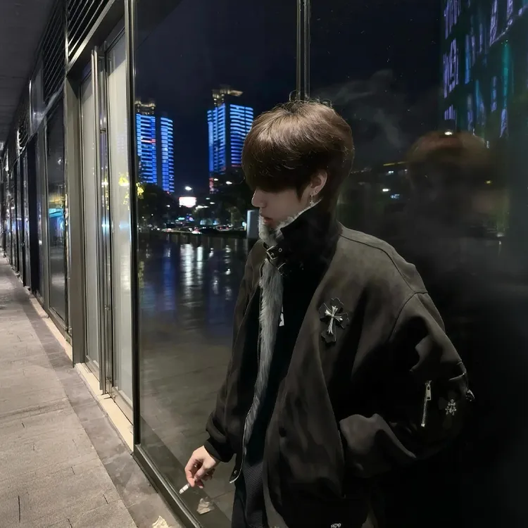 黑色毛领座山雕棉服外套男款冬季十字架加绒加厚保暖情侣夹克棉衣