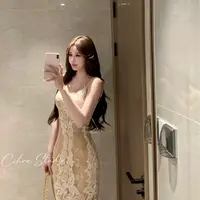Cihra【南法典藏裙】法式气质蕾丝吊带收腰开衩名媛性感收腰连衣裙