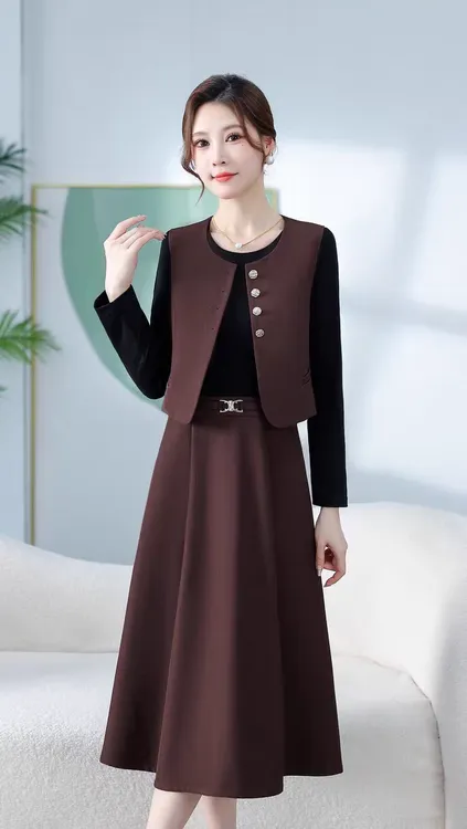 2532时尚套装法式休闲风气质时尚极简风秋装长袖拼接显瘦春秋