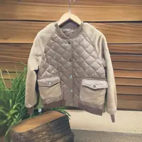 5045-长袖冬款短款格子棉服拼接棉衣棒球领女款冬季