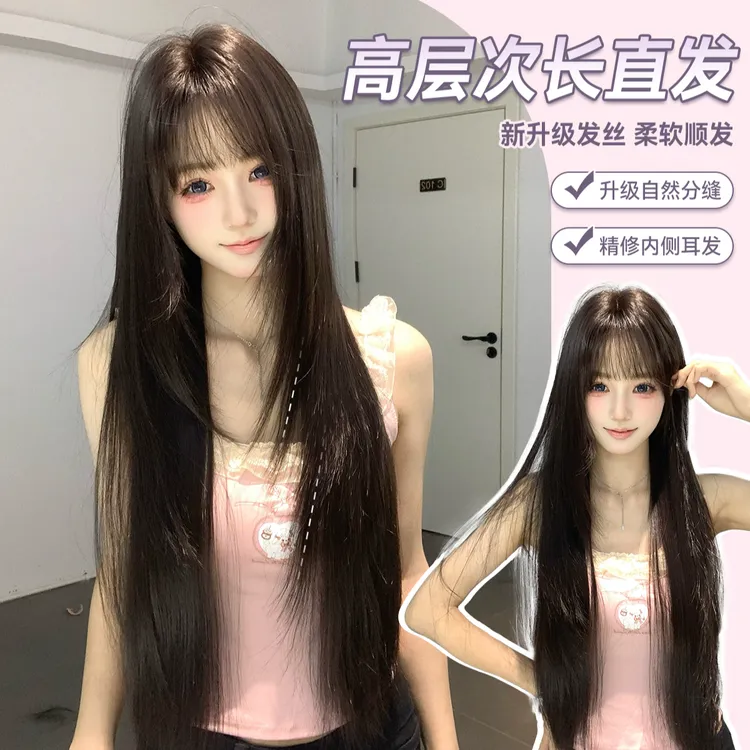 【初代女神】束朵新升级发丝·精修内鬓角工艺黑茶色长直发全头套