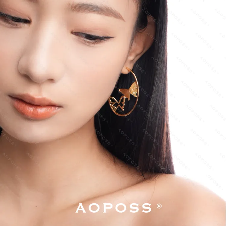 AOPOSS白姿 镀K金 [千金蝴蝶]耳钉女款原创设计金色爆款耳