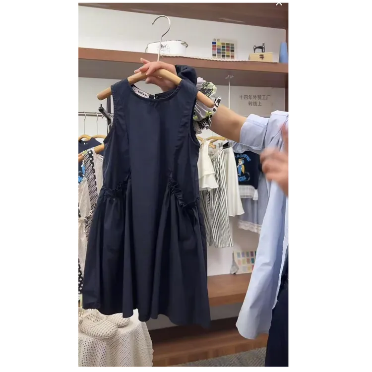 现货！纯棉无袖背心裙连衣裙A字裙女童纯色白搭裙子夏季