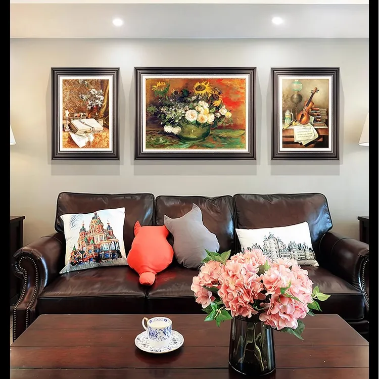 美式复古装饰画客厅沙发背景墙挂画法式复古卧室花卉向日葵壁画