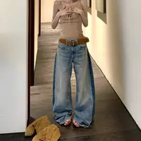高级感渐变拼色设计阔腿牛仔裤女早秋新款宽松垂感显瘦百搭时尚款