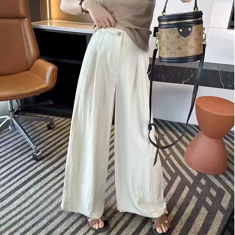 【现货+运险】西装纽扣阔腿裤女夏季垂感高腰宽松慵懒风显瘦长裤子
