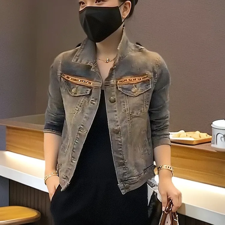 网红2025炸街牛仔套装女春秋新款小个子短款洋气外套高级感两件套