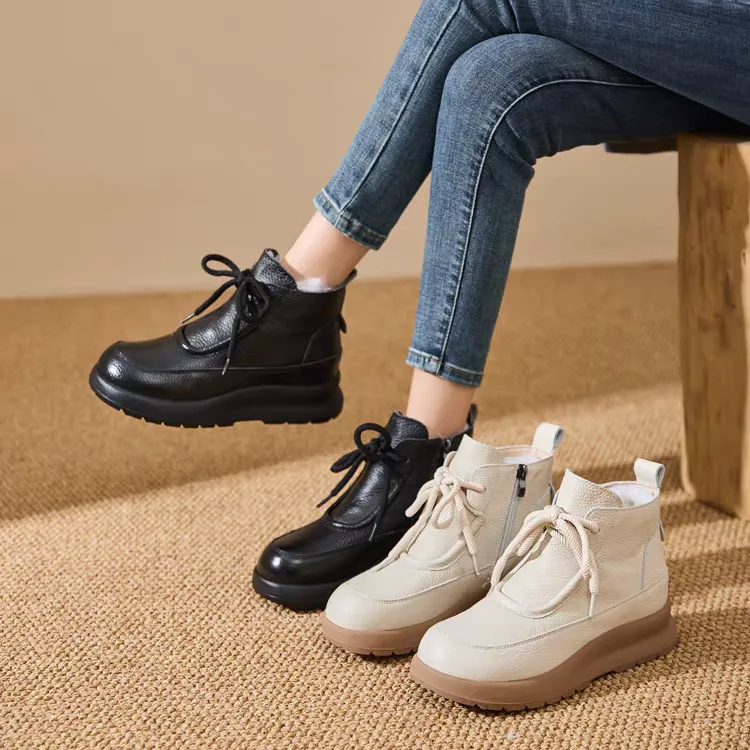 头层牛皮百搭复古皮毛一体厚底女鞋休闲鞋S869