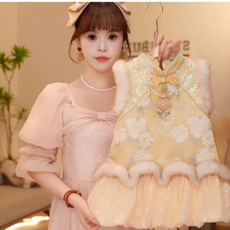 【Y.g1282】 2025冬季新款公主裙女宝甜美加绒马甲连衣裙日常冬款裙