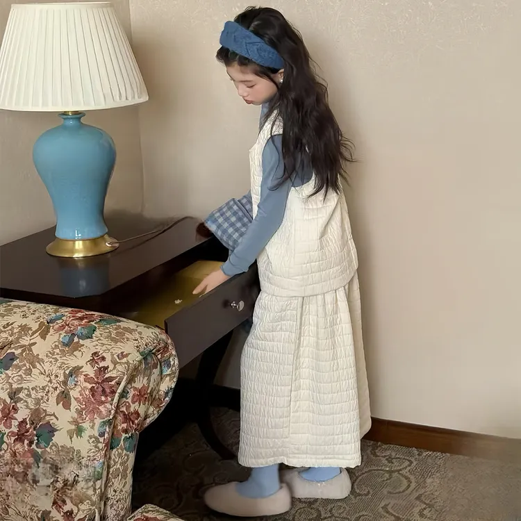 女童时尚洋气加厚马甲阔腿裤套装2025秋冬新款韩系打底气质三件套