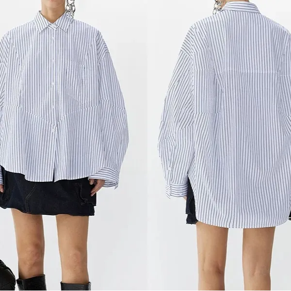 museguhui/木色古汇82533#休闲宽松百搭时尚条纹衬衣