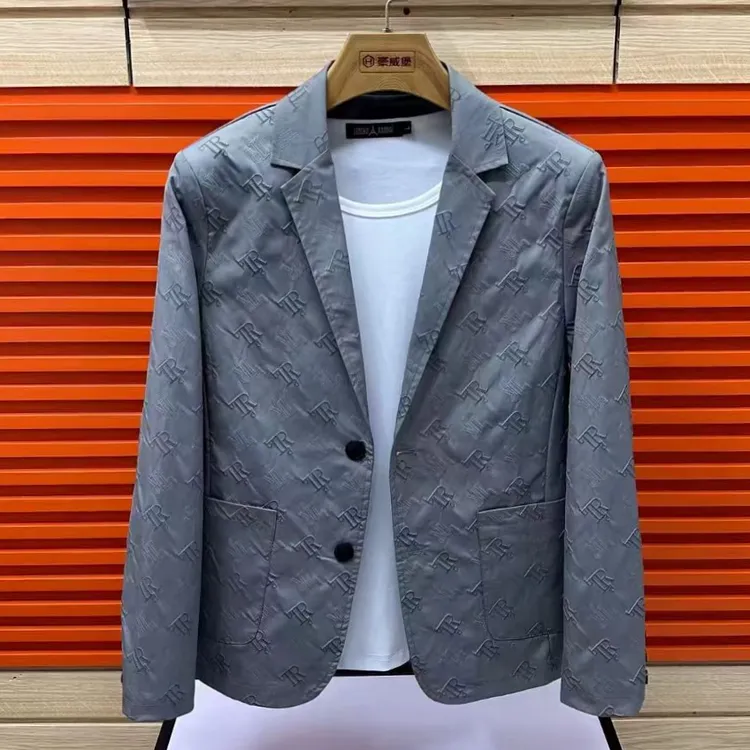 X2-49夏季新款男士高品质时尚减龄百搭舒适长袖西服外套短款