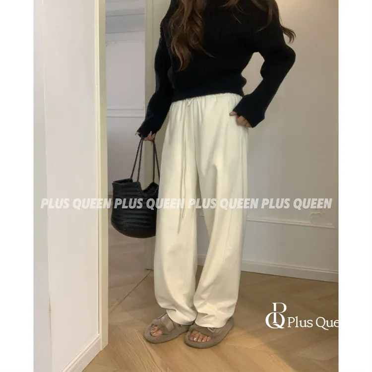 PLUS QUEEN 宏蓝【高个子大码】设计感加厚款冬季百搭弯刀休闲裤