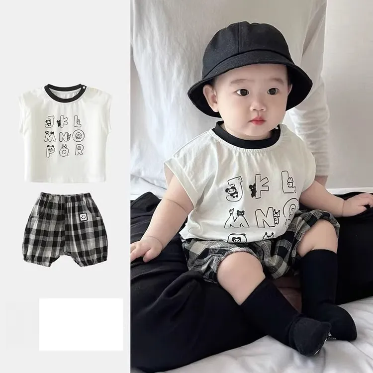 宝宝夏季短袖套装2025新款小童薄款男童女童夏装洋气T恤两件套1潮