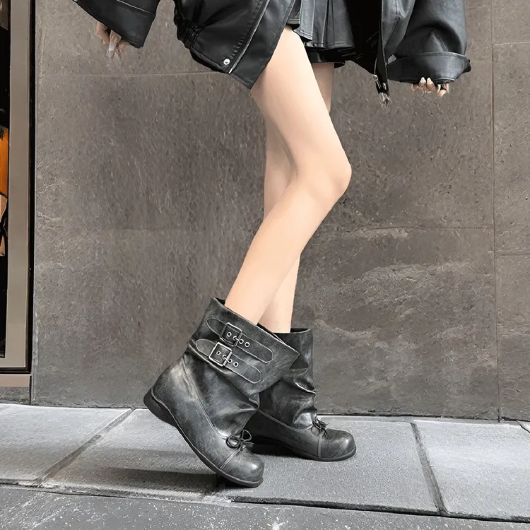 芭蕾风蝴蝶结套筒堆堆靴女2025新款皮带扣超火小短靴巨好看西部靴