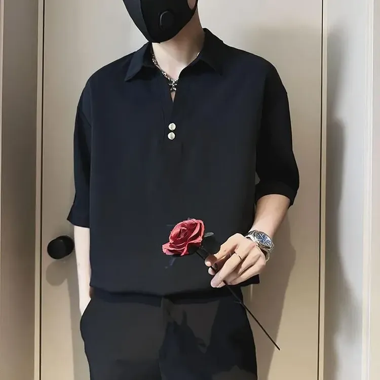 【冰丝速干短袖衬衫】仓石一树男士痞帅坠感新款夏季休闲宽松衬衣潮