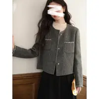 现货【品牌撤柜款ZB】气质灰色短款毛呢外套女2025新款时髦L58120