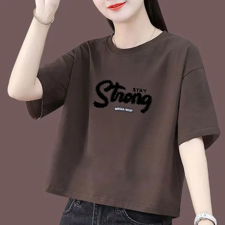 小个子纯棉短款短袖T恤上衣2025年时尚夏季体恤百搭显瘦减龄半袖