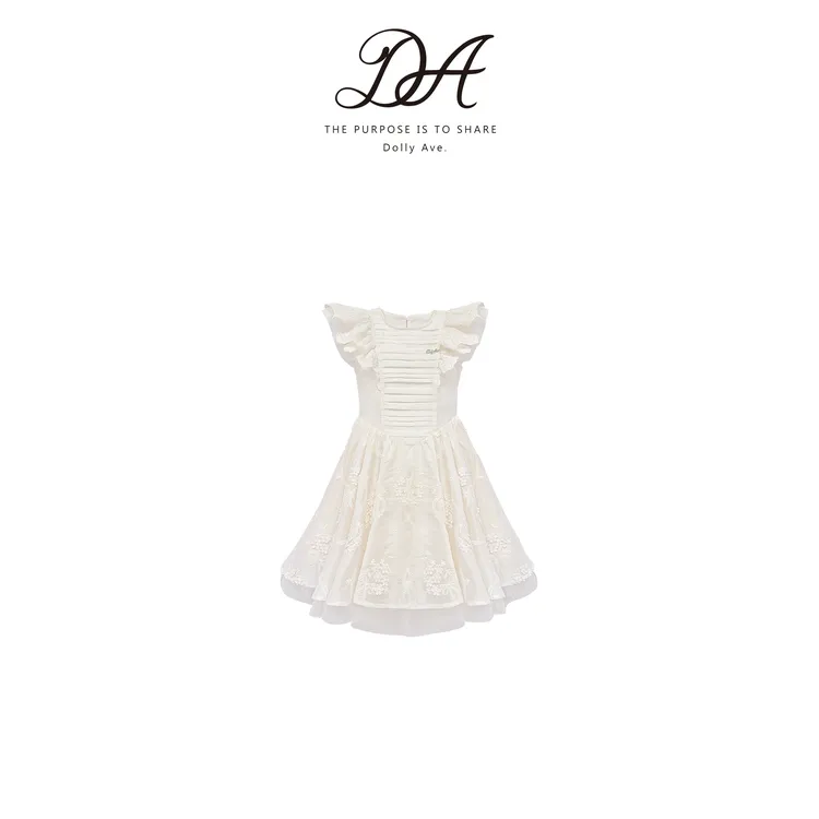 【现货】DollyAve「黑标系列」定制法式蕾丝提花女童飞袖连衣裙