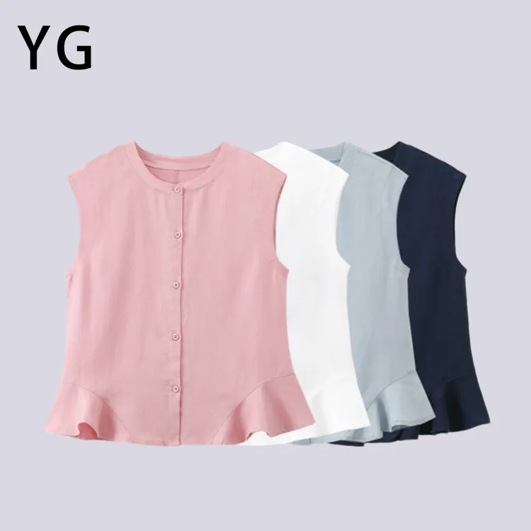 YG2659荷塘月色短袖开衫休闲夏季薄款宽松纯色