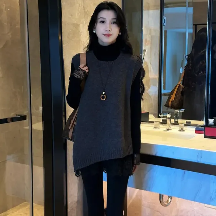 极简风休闲风轻熟风马甲时尚秋冬季加厚秋冬显瘦巴恩风套头百搭