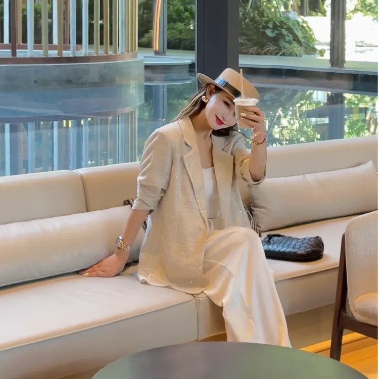 2025夏季【书页时光】老钱风时尚休闲宽松百搭镂空钉珠刺绣长袖西装