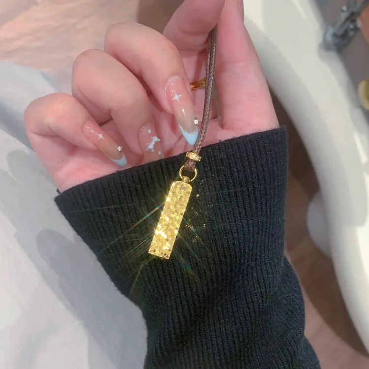 铜合金项链 碎碎冰四方来财实心小方砖项链新中式国潮百搭毛衣链