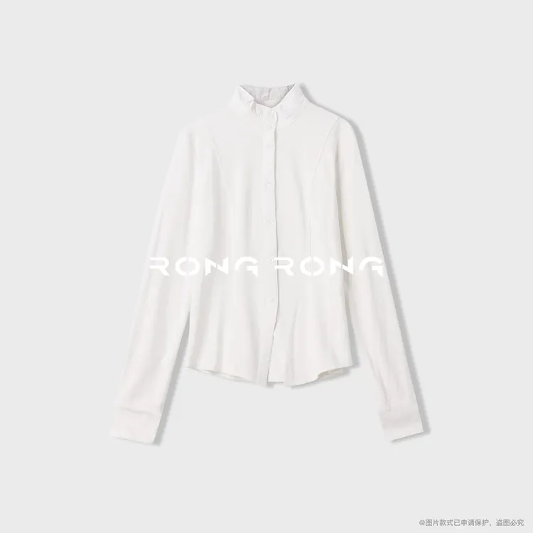 溶溶【梦屿清晨】RONGRONG 木耳边拼接分割法式复古风衬衫25C8596