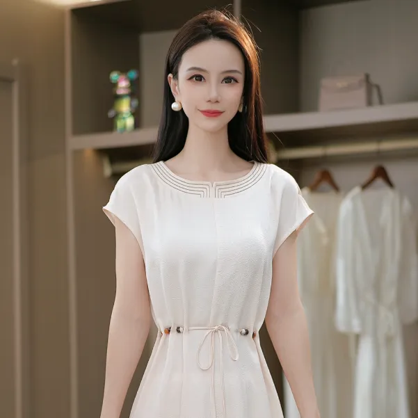 时尚新款大气简约百搭小众遮腰显瘦连衣裙M-4XL