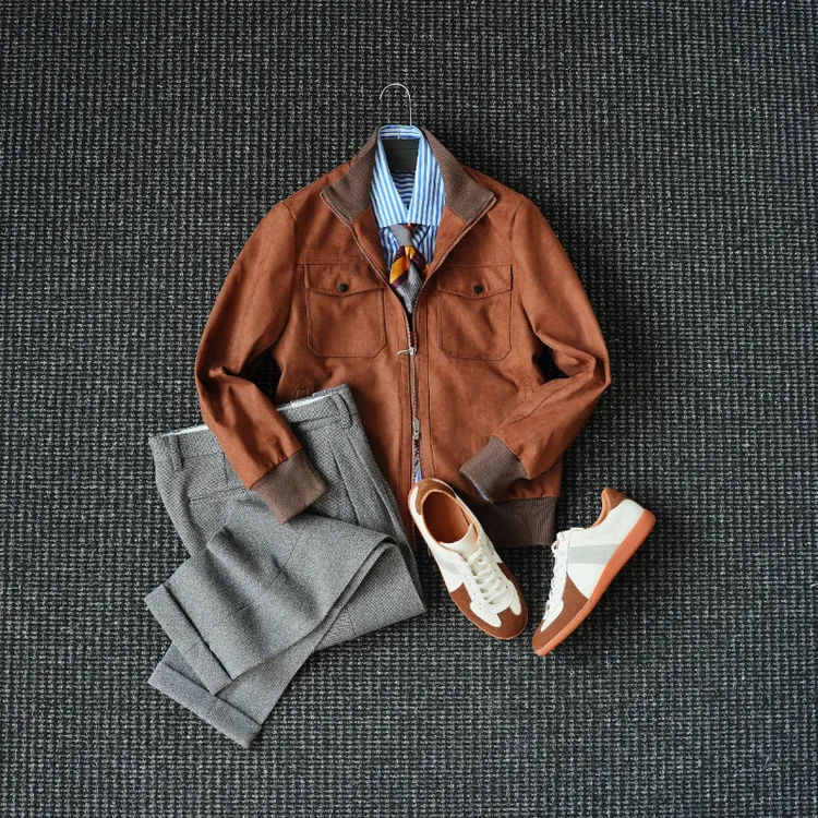 CssuGent 那不勒斯皇后高定英式立领麂皮绒夹克男复古优雅外套潮