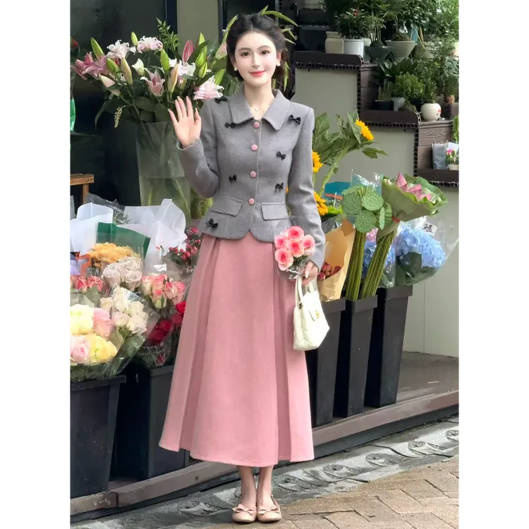 LiLi李李家【汉南洞oni】千金风毛呢外套半裙套装XMZH9681 XMZH9702