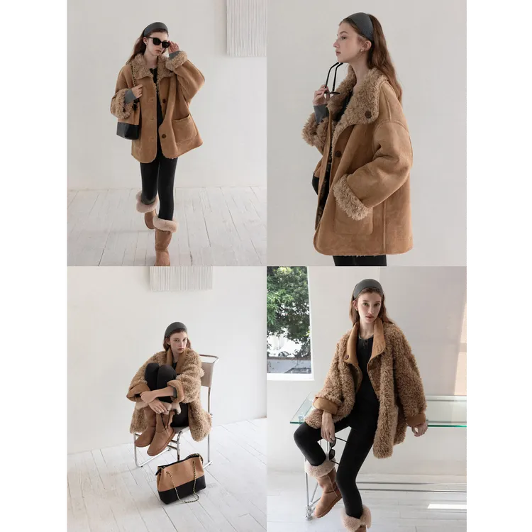 羊城故事 复古氛围感咖色短外套秋季加厚保暖毛绒上衣 Y51054918