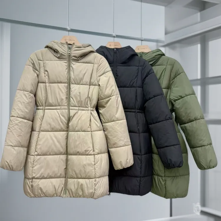 A033出口三色连帽收腰双头拉链中长款保暖棉服 （5869）