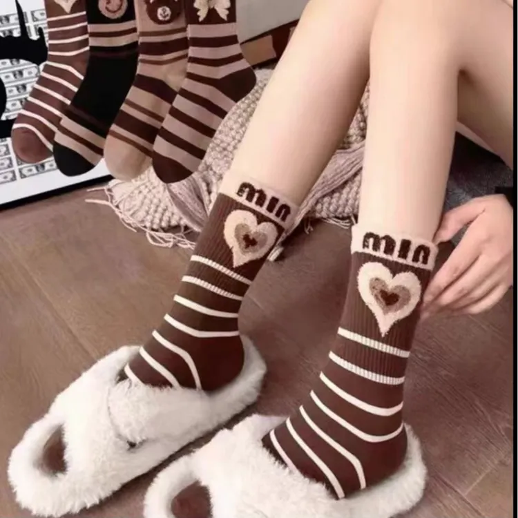 【到手7双】袜子女秋冬款长筒加厚网红爆款高腰甜美可爱字母袜保暖