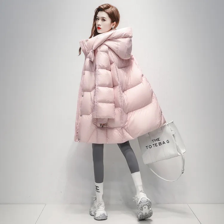 白鹅绒羽绒服女中长款2025冬季新款云朵泡芙连帽保暖时尚加厚外套