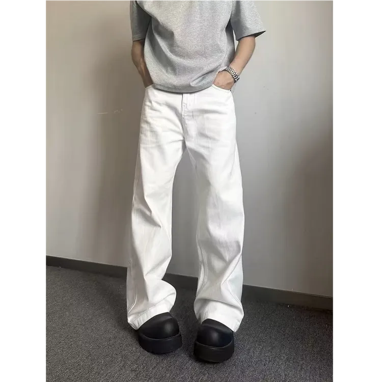 QUALCOMM高级感cleanfit白色牛仔裤男款秋季潮流宽松直筒阔腿长裤