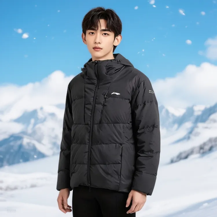李宁男2025冬新健身运动潮流防泼水运动80%鸭绒短款羽绒服AYMV467
