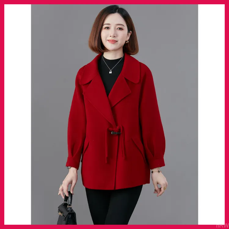 【100%绵羊毛】双面呢羊毛大衣女休闲秋冬加厚宽松高端中年妈妈外套