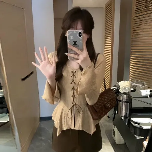 大码微胖休闲长袖T恤女装秋季胖MM收腰显瘦上衣小个子内搭打底衫