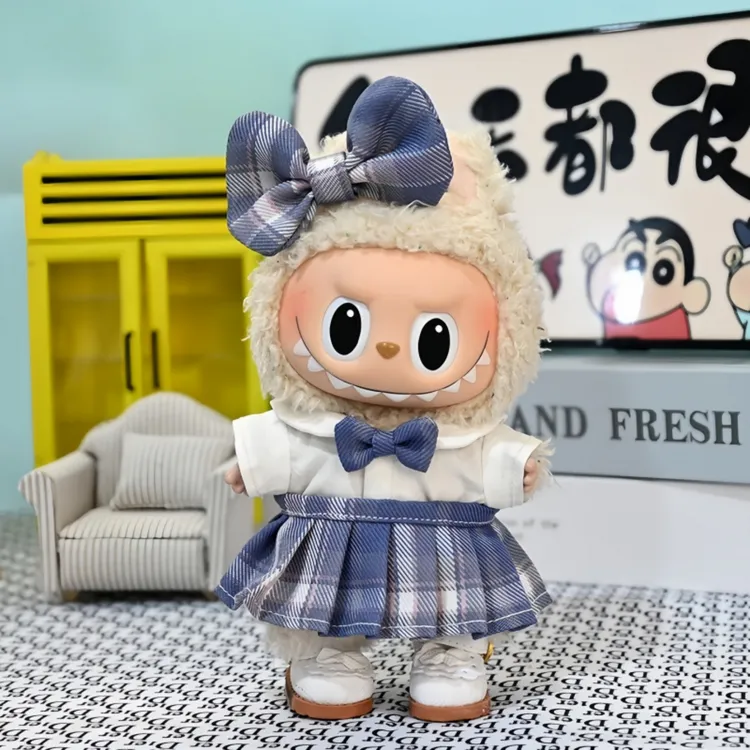 LABUBU新款娃衣17cm拉布布盲盒挂件玩偶公仔衣服青春校园JK套装裙