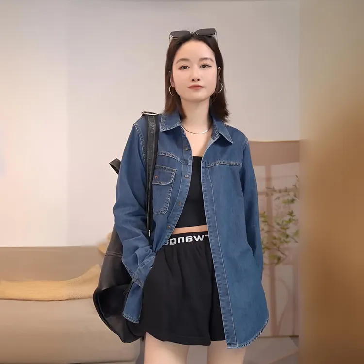 【QQNZ】秋季新款牛仔衬衫女复古宽松牛仔外套女款爆款2025新款
