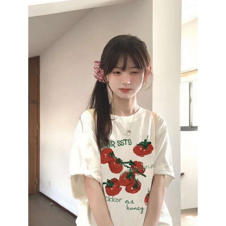 夏季新款宽松显瘦短袖圆领t恤女韩版时尚小个子多巴胺穿搭上衣服
