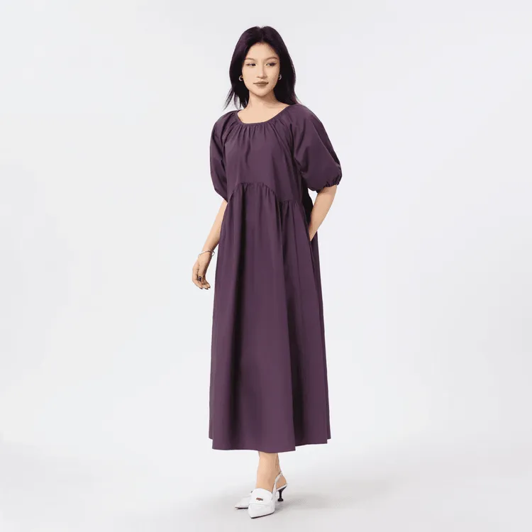 AMASS/阿玛施法式尤莱特显瘦甜美泡泡袖长款宽松连衣裙5500549