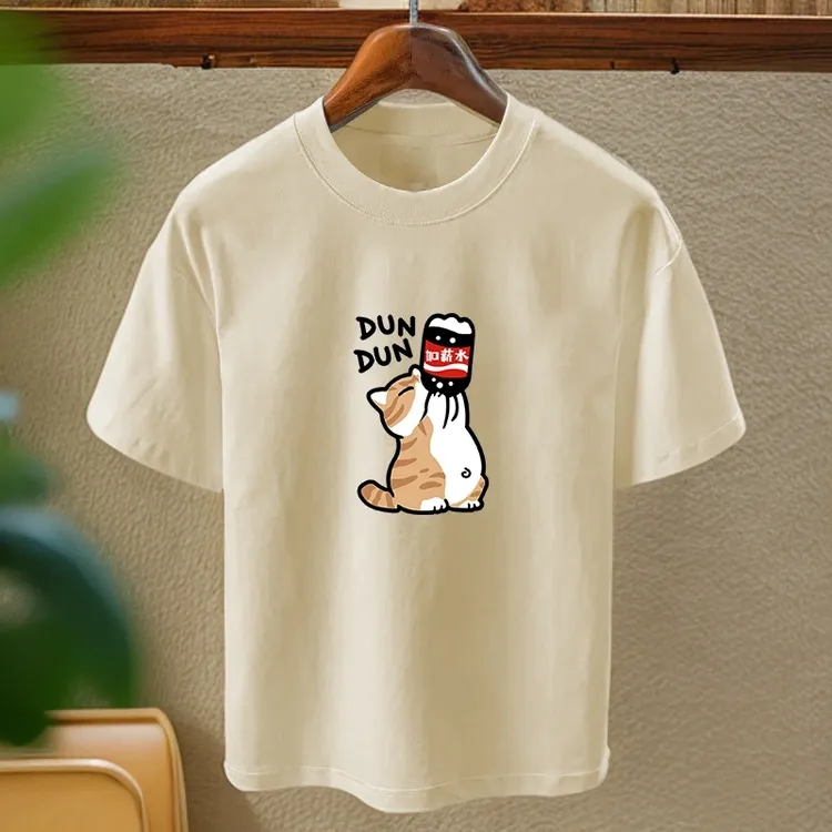 夏季大码宽松短袖T恤痞帅慵懒风百搭趣味印花五分袖运动t恤衫